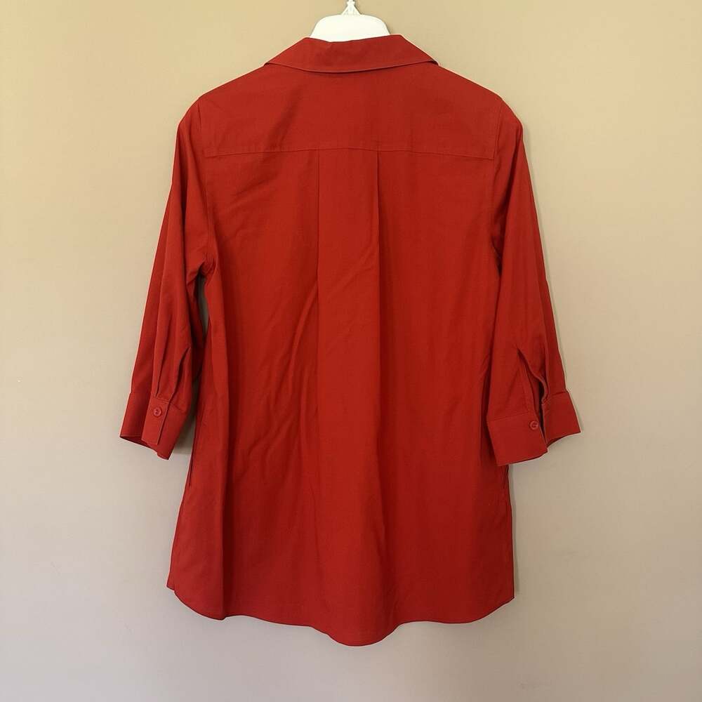 Chicos S (0) No Iron Button Shirt Pockets Rust Terracotta Career Preppy Minimali - Picture 5 of 7